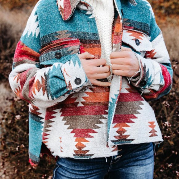 Zion Distressed Button Down Shacket - Rust - Small - Picture 4 of 7